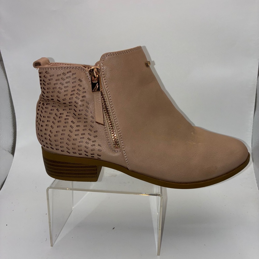 Nautica Womens Size 5 Perforated Ankle Boots Blush Tan Gold Zip Low Block Heel
